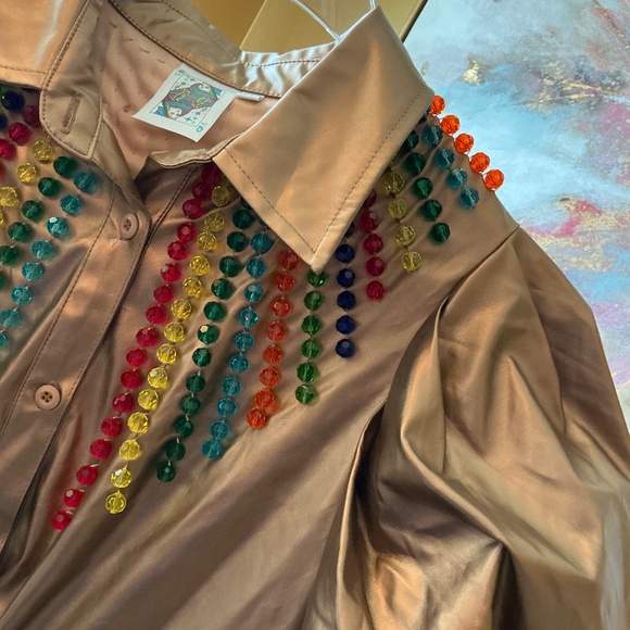 Queen of Sparkles Gold Dress with Rainbow Beads Size Medium - Picture 6 of 7